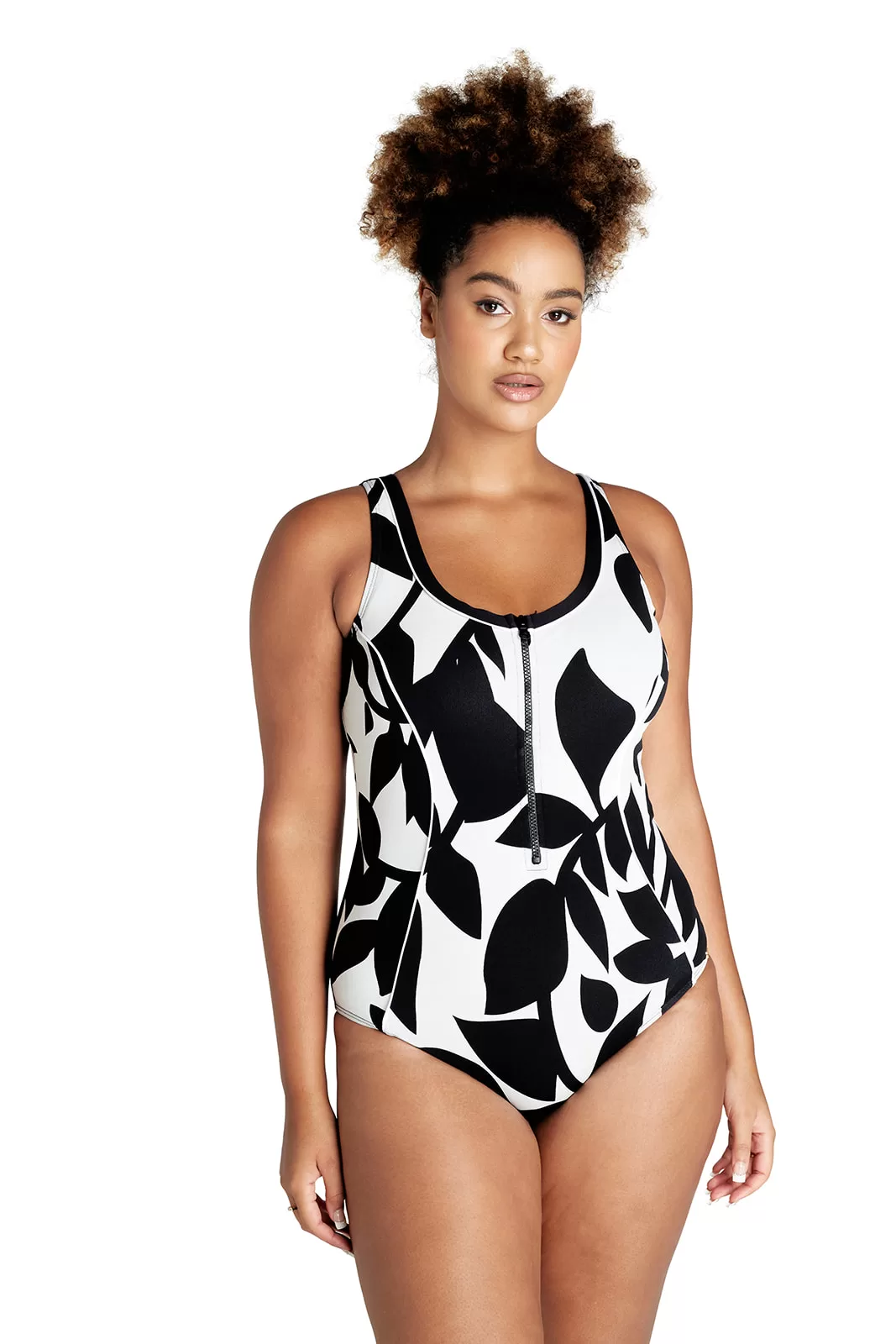 Foliage One Piece Zip Front Swimsuit - Genevieve Swimwear