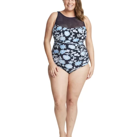 Paisley Rose Mesh High Neck One Piece Swimsuit