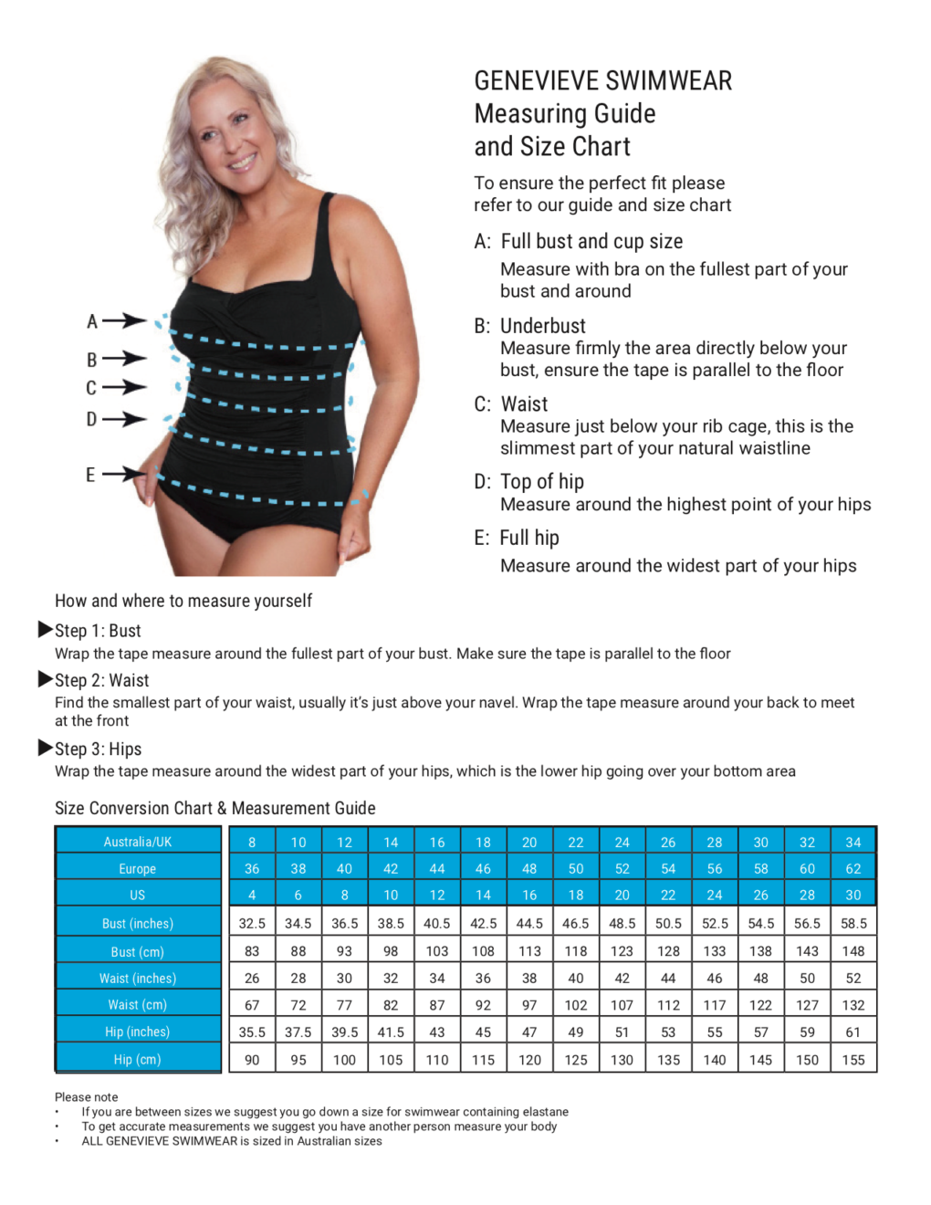 Size Chart - Genevieve Swimwear